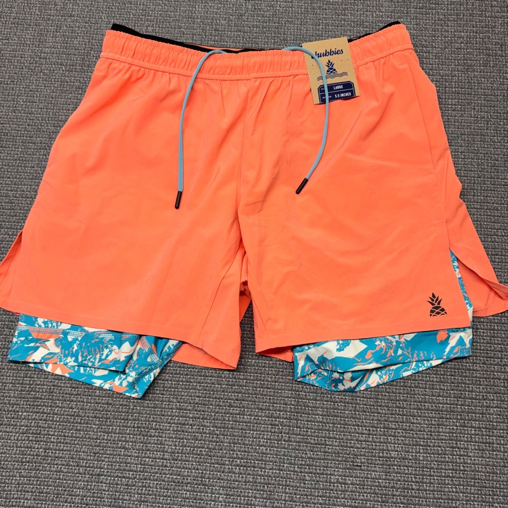 Chubbies Mens Ultimate Training Shorts Coral Orange 5.5 Inseam Large NWT 9387